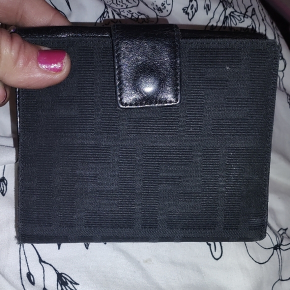 Fendi Handbags - Auth Fendi Zucca Black Canvas And Leather Bi-fold Wallet Preloved